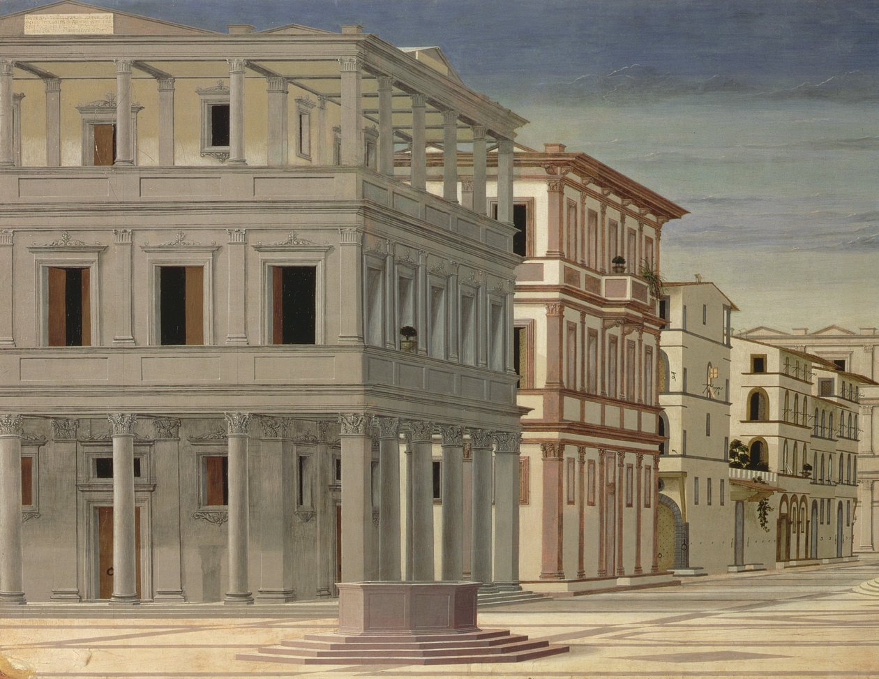 Utsikt over en ideell by, eller Guds by, etter 1470 detalj av 80057 olje på panel av Luciano Laurana