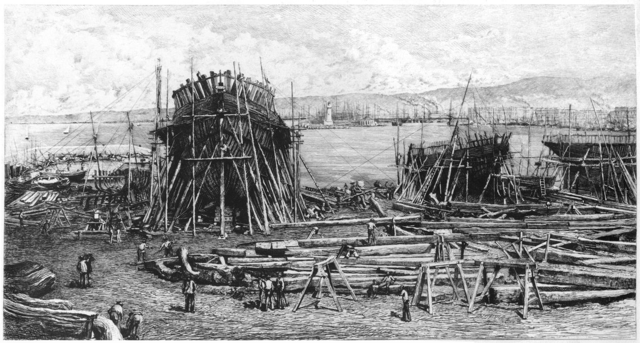 Faraos verft i Marseilles, 1834 (bw-bilde) av Lucien Marcelin Gautier