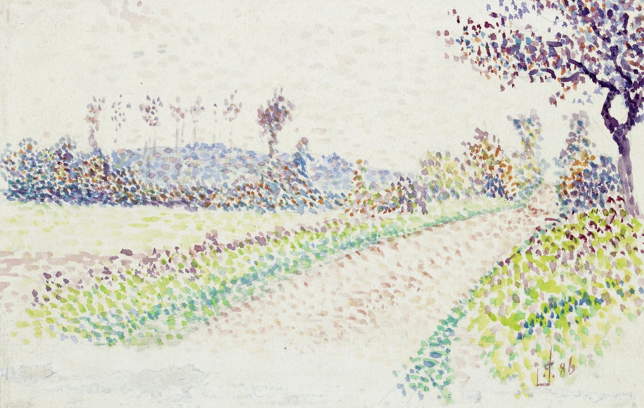 Vei nær Eragny, 1886 (akvarell over grafitt på hvitt papir) av Lucien Pissarro
