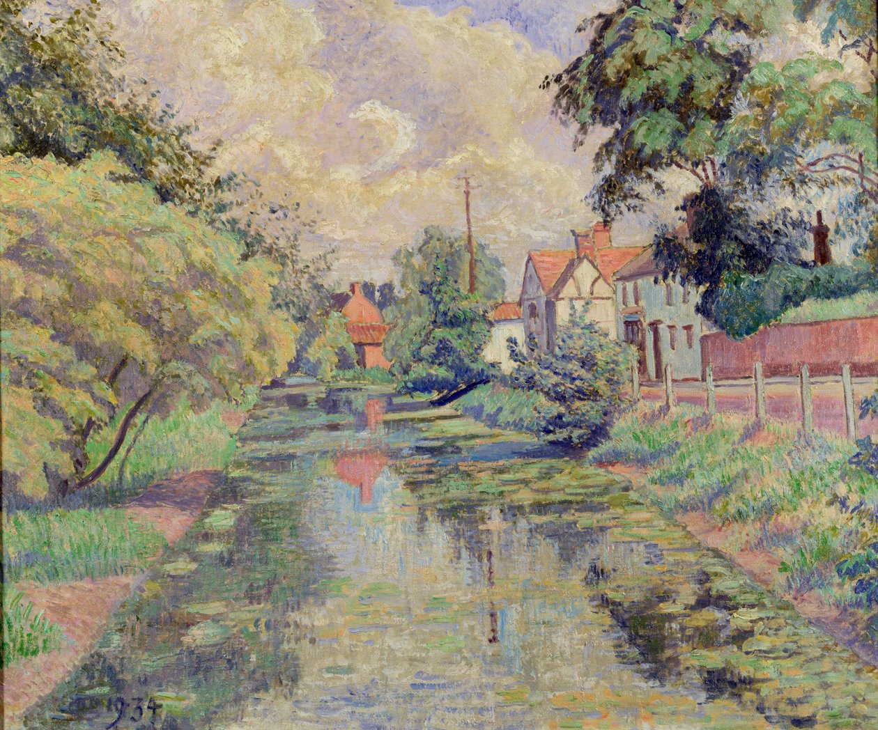 The Millstream, Stratford St. Mary, 1934 av Lucien Pissarro