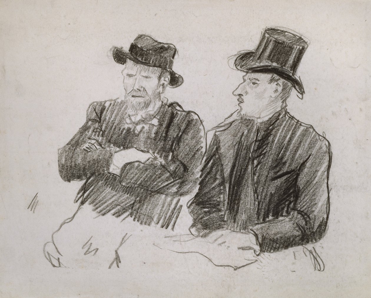 Van Gogh i samtale, 1890 (svart kritt på papir) av Lucien Pissarro