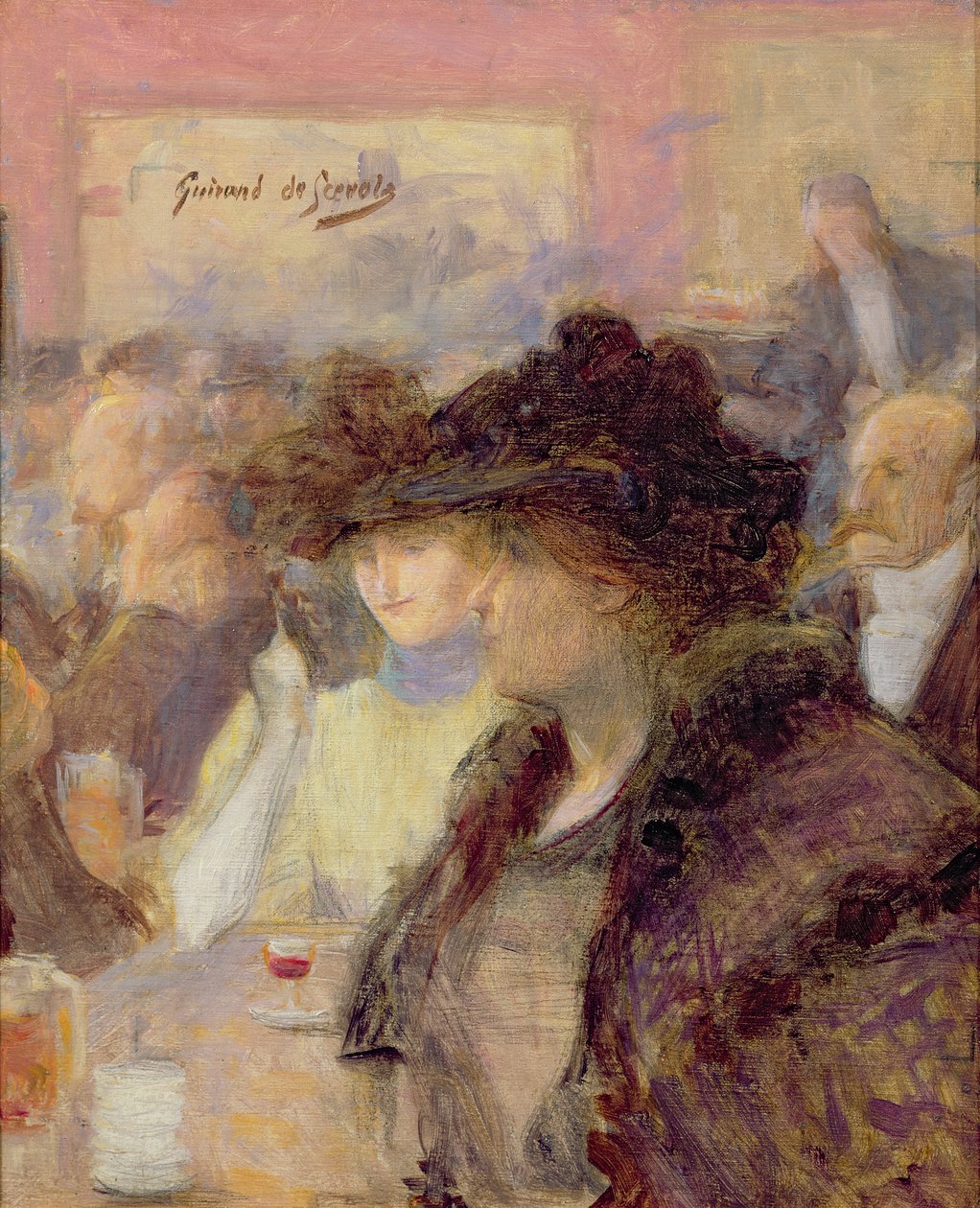 Au Cafe (olje på lerret) av Lucien Guirand de Scevola