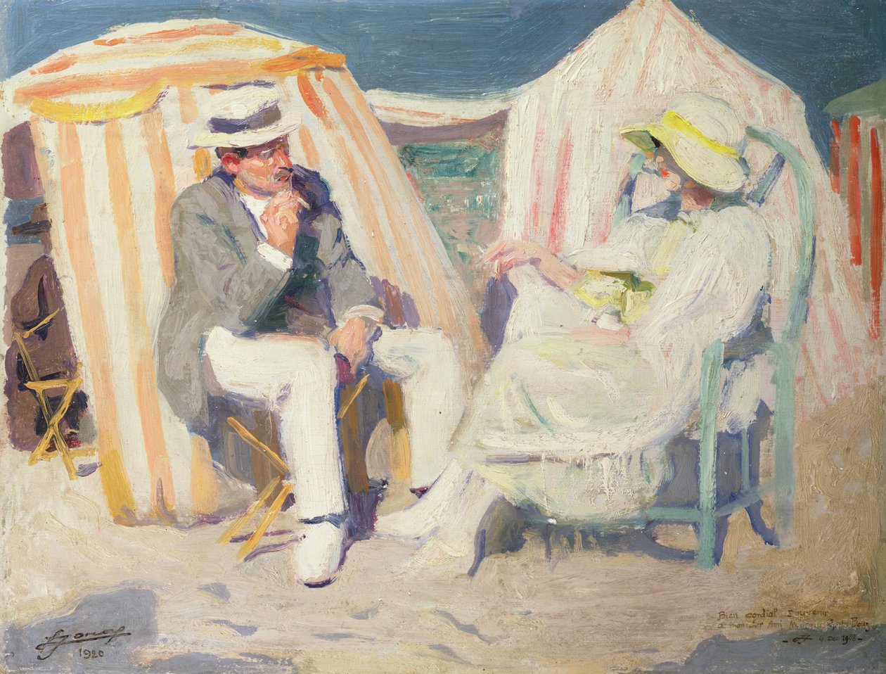 Samtale på stranden (olje på lerret) av Lucien Hector Jonas