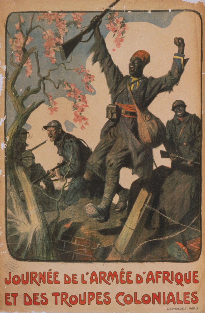 Plakat som feirer enheten mellom franske og koloniale styrker av Lucien Hector Jonas