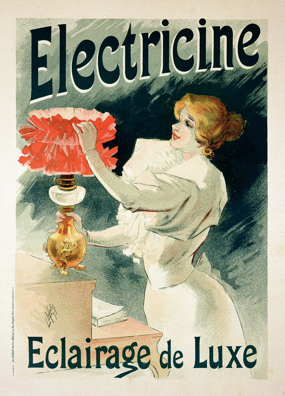 Reproduksjon av en plakat som reklamerer for "Electricine" Luxury Lighting av Lucien Lefevre