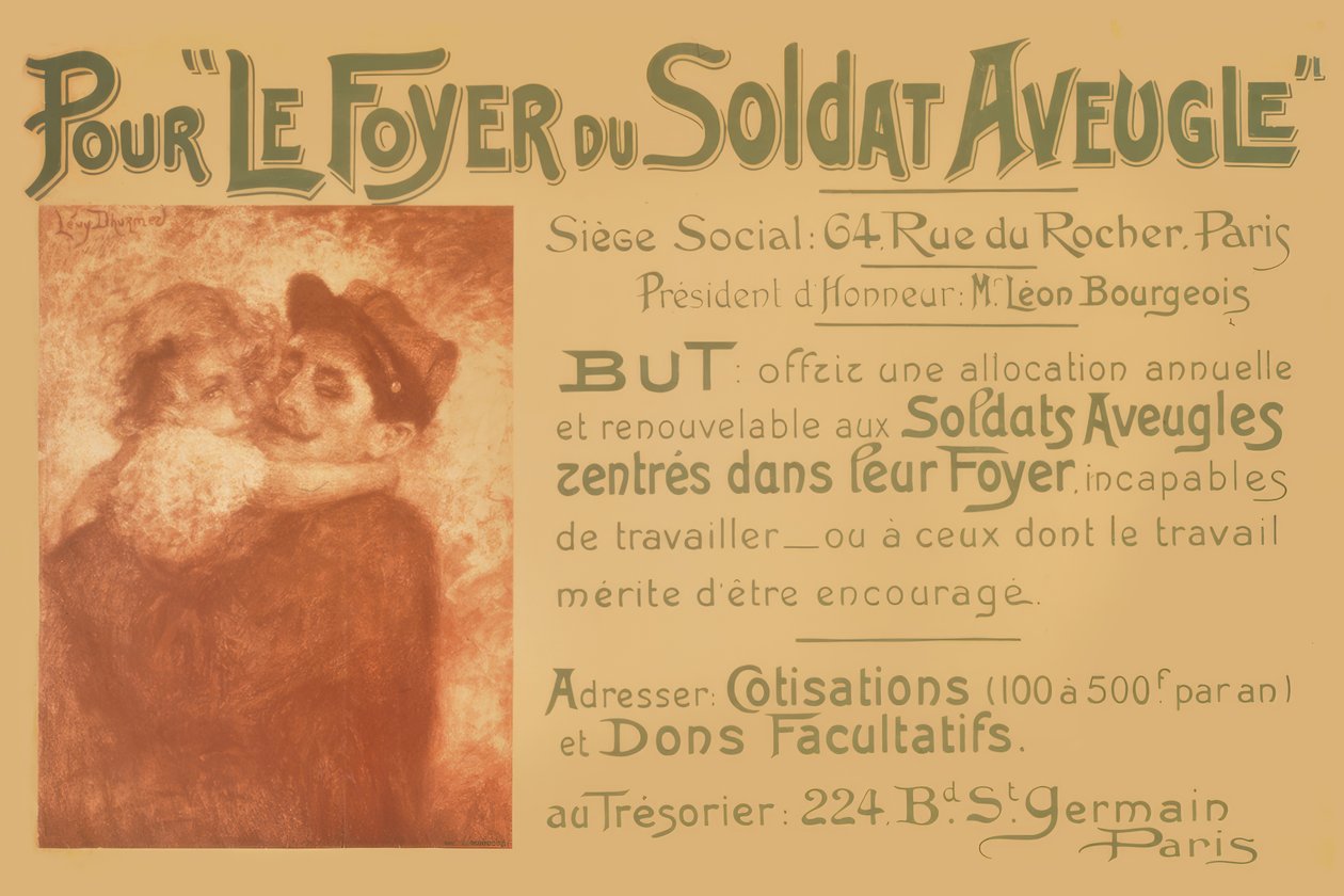 En blind soldat som holder en liten jente av Lucien Levy-Dhurmer
