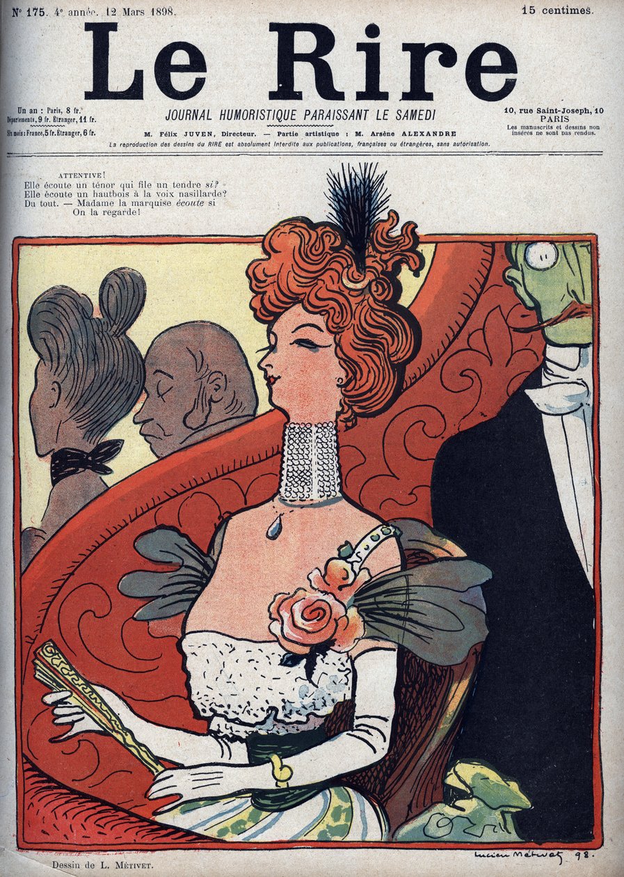 Woman at the Theatre - le rire du 12 mars 1898 (engraving) av Lucien Metivet