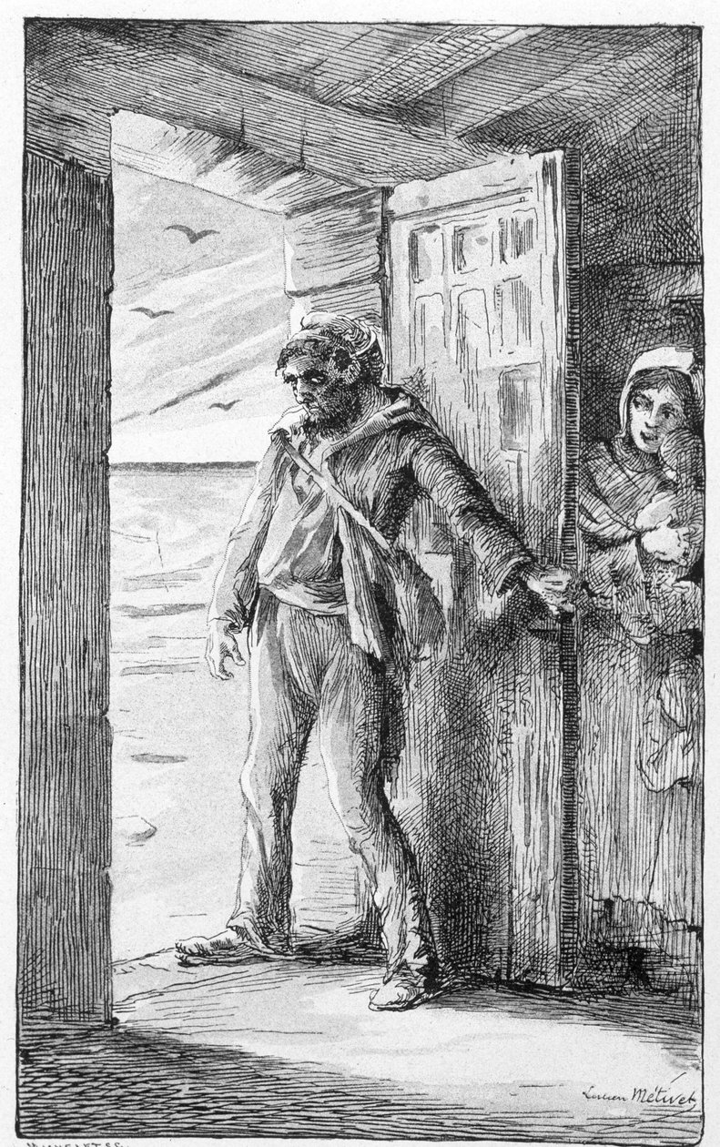 illustrasjon for sangen "le retour du marin" (gravering) av Lucien Metivet
