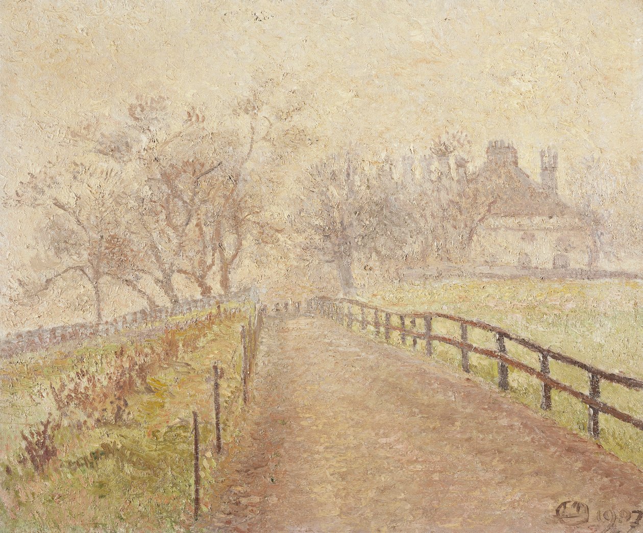 En tåkete morgen, Mortlake av Lucien Pissarro