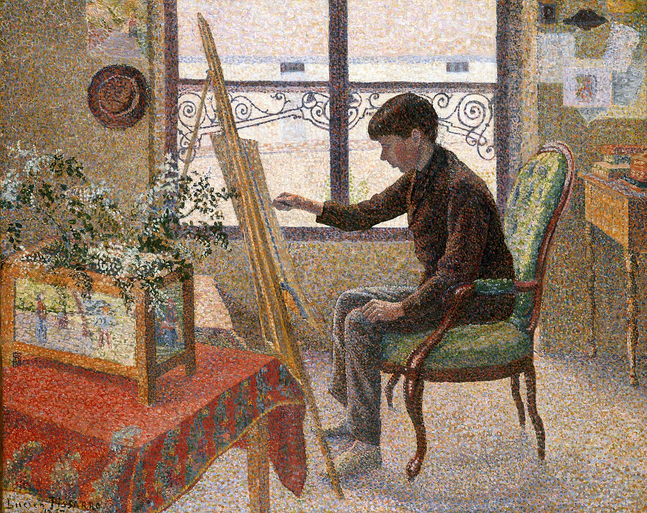Interiør i studioet (olje på lerret) av Lucien Pissarro