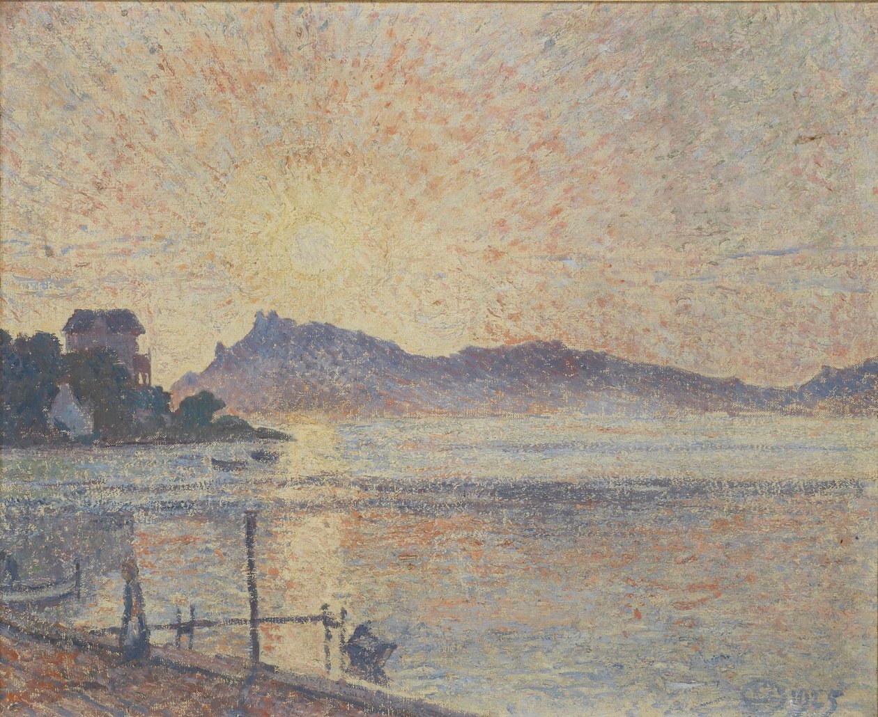 La Pointe de Cougoussa, solnedgang, 1925 av Lucien Pissarro