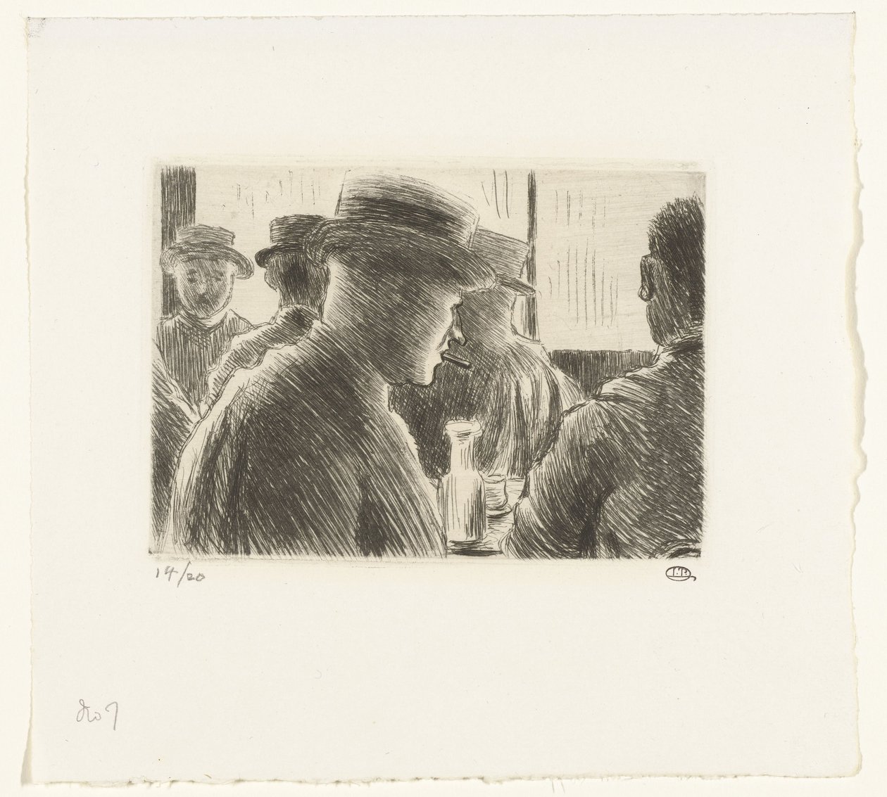 Menn på en kafé av Lucien Pissarro