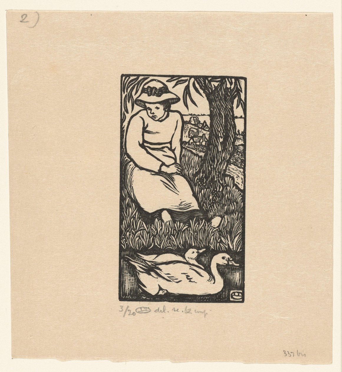Jente og to ender La Fille au Canards av Lucien Pissarro