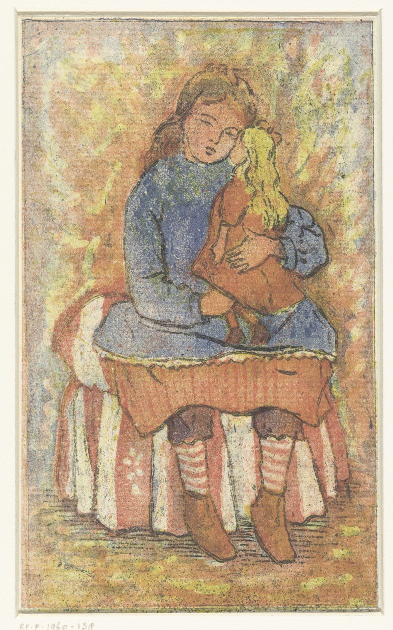 Jente med dukke av Lucien Pissarro