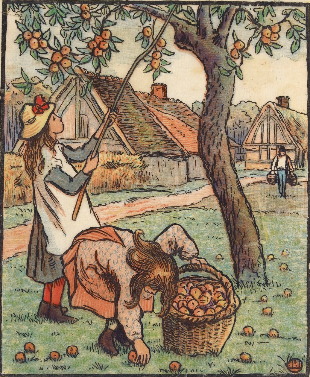 Eplehøsten, 1889 av Lucien Pissarro