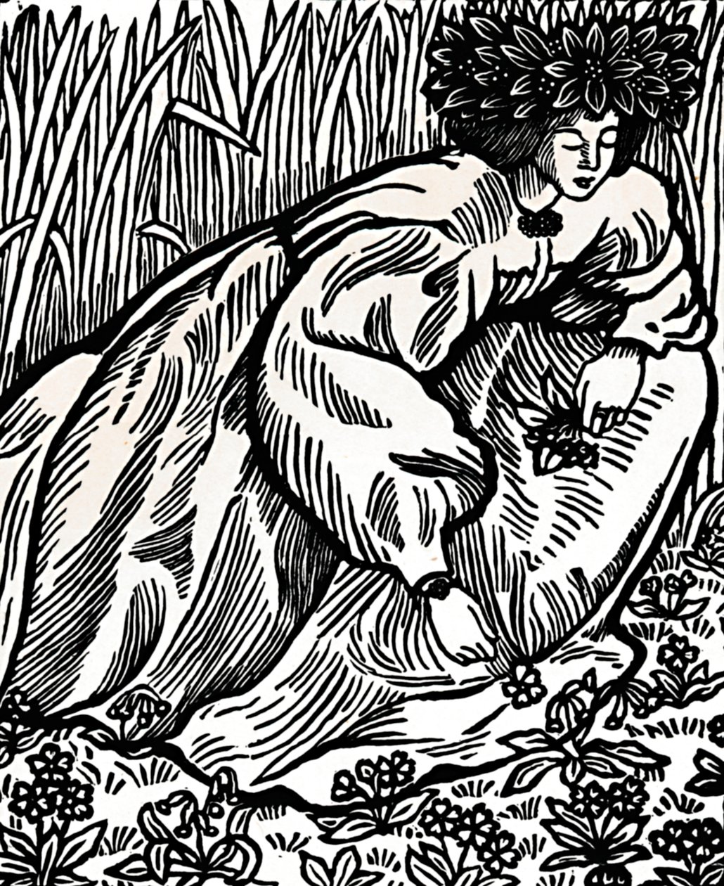 Ronsards dikt. Originalt tresnitt, 1902, 1923 av Lucien Pissarro