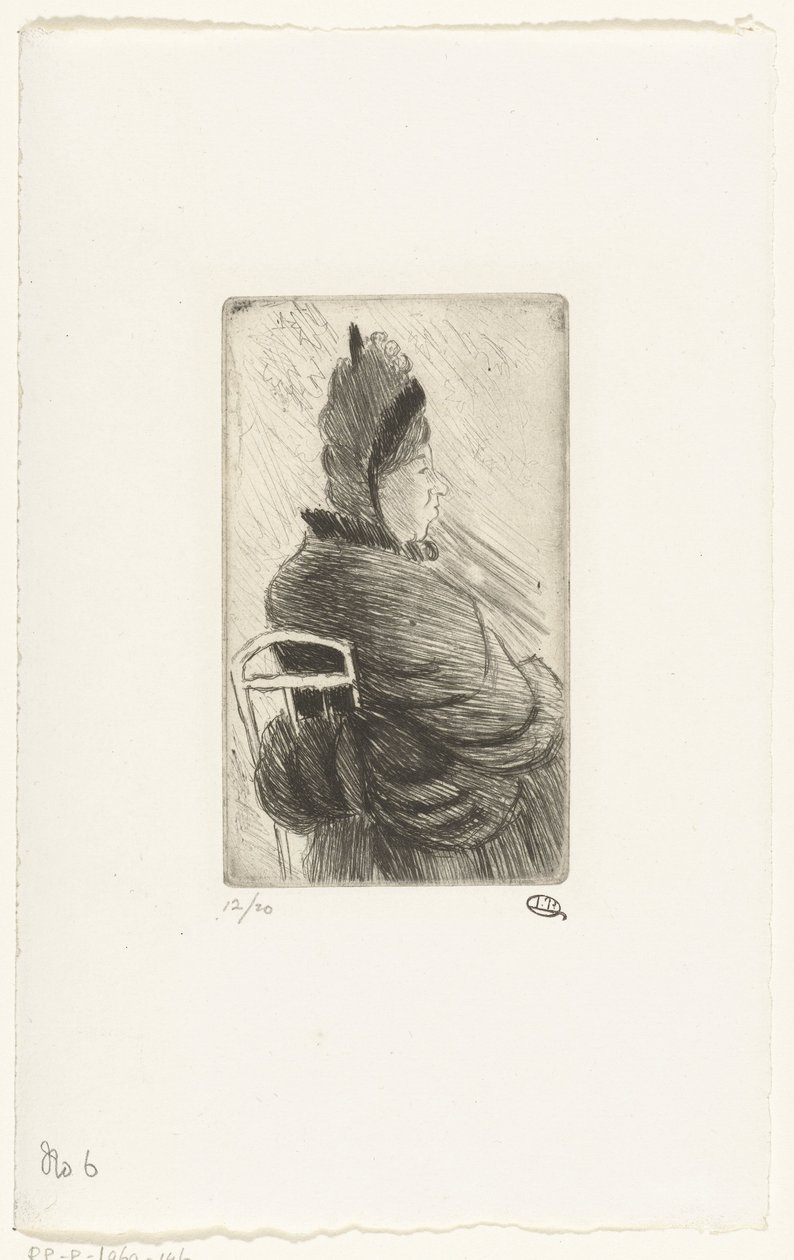 sittende kvinne Eldre dame på en hagestol av Lucien Pissarro