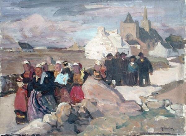 Bretonske menn og kvinner, ca. 1909 (olje på lerret) av Lucien Simon
