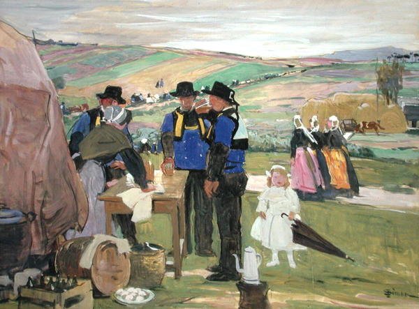 Brittany Pardon (gouache om bord) av Lucien Simon