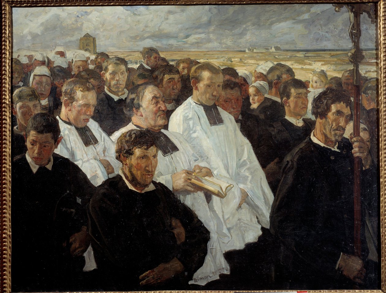 Procession to Penmarch in Bretagne Maleri av Lucien Simon (1861-1945) 1900 Søn. 1,36x1,75 m Paris, musee d