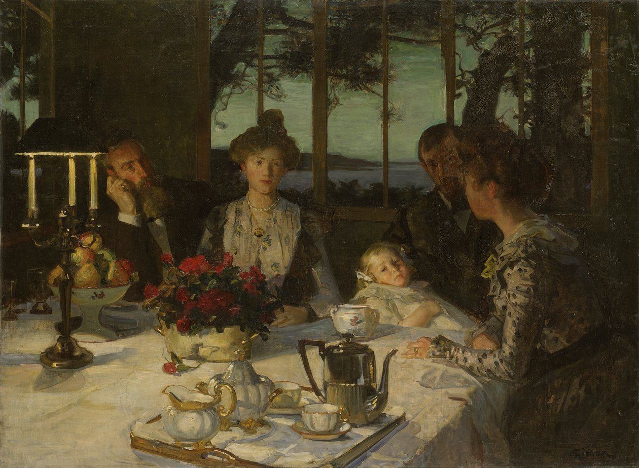 Snakker i skumringen. av Lucien Simon