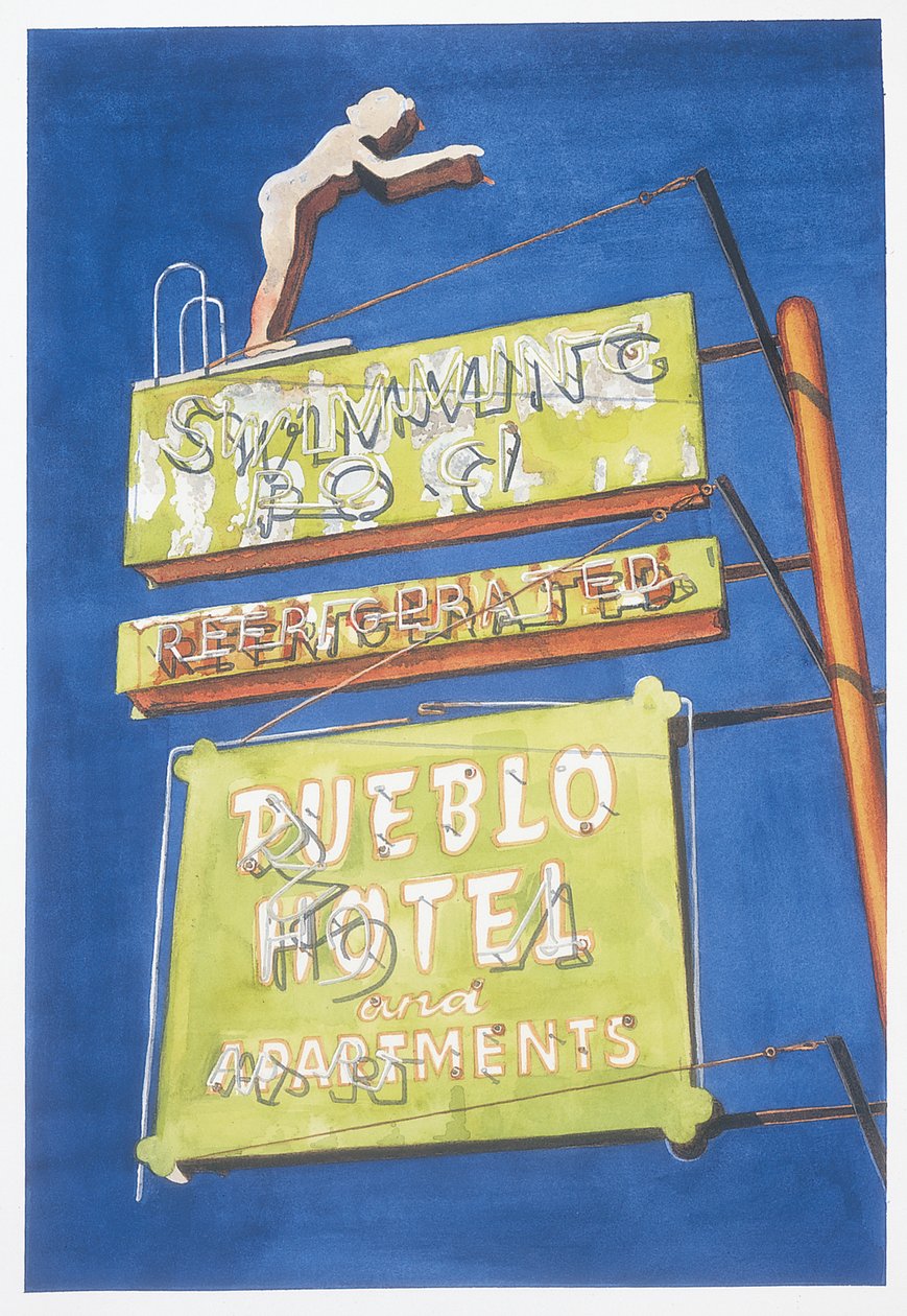 Pueblo Hotel, 2001 (wc på papir) av Lucy Masterman