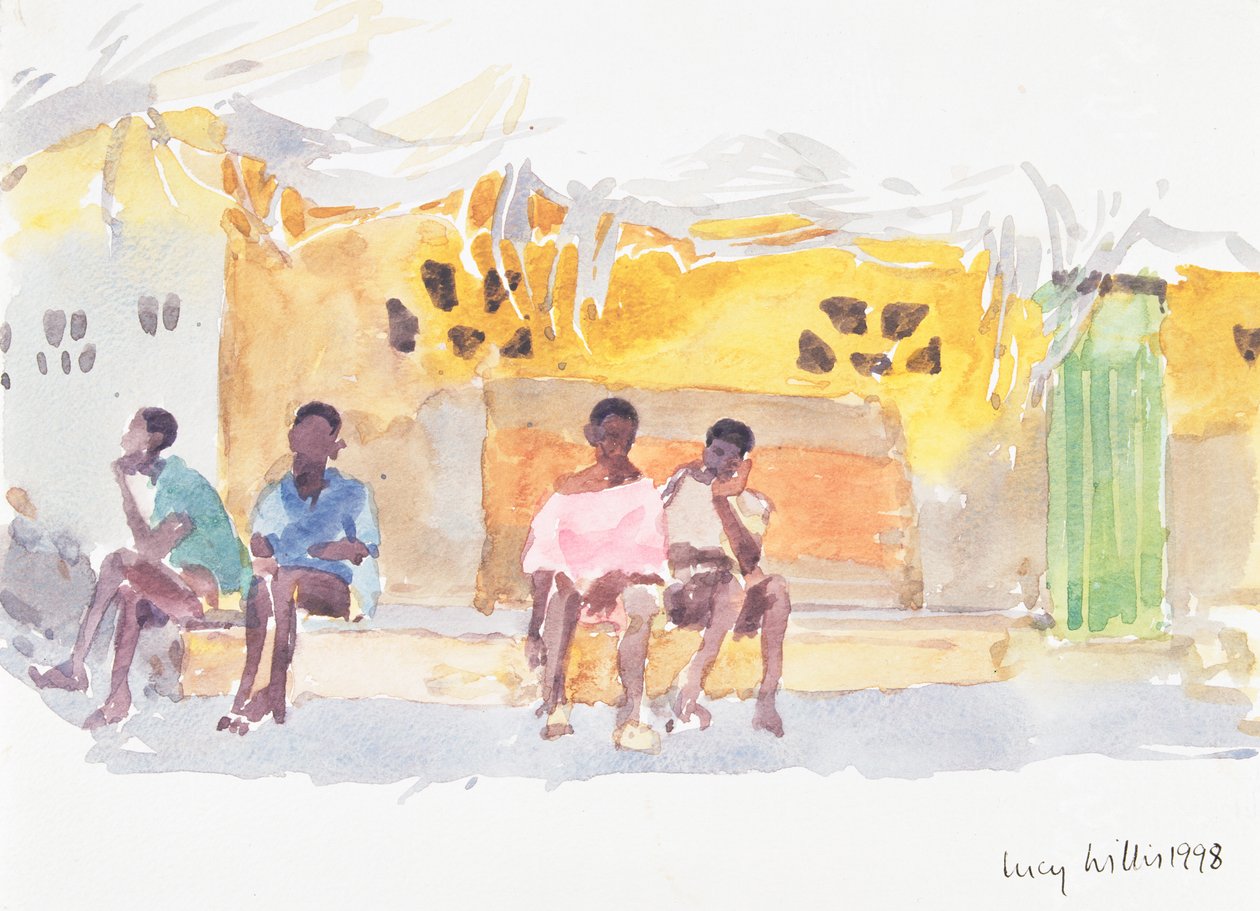 Children Waiting, 1998 (wc på papir) av Lucy Willis