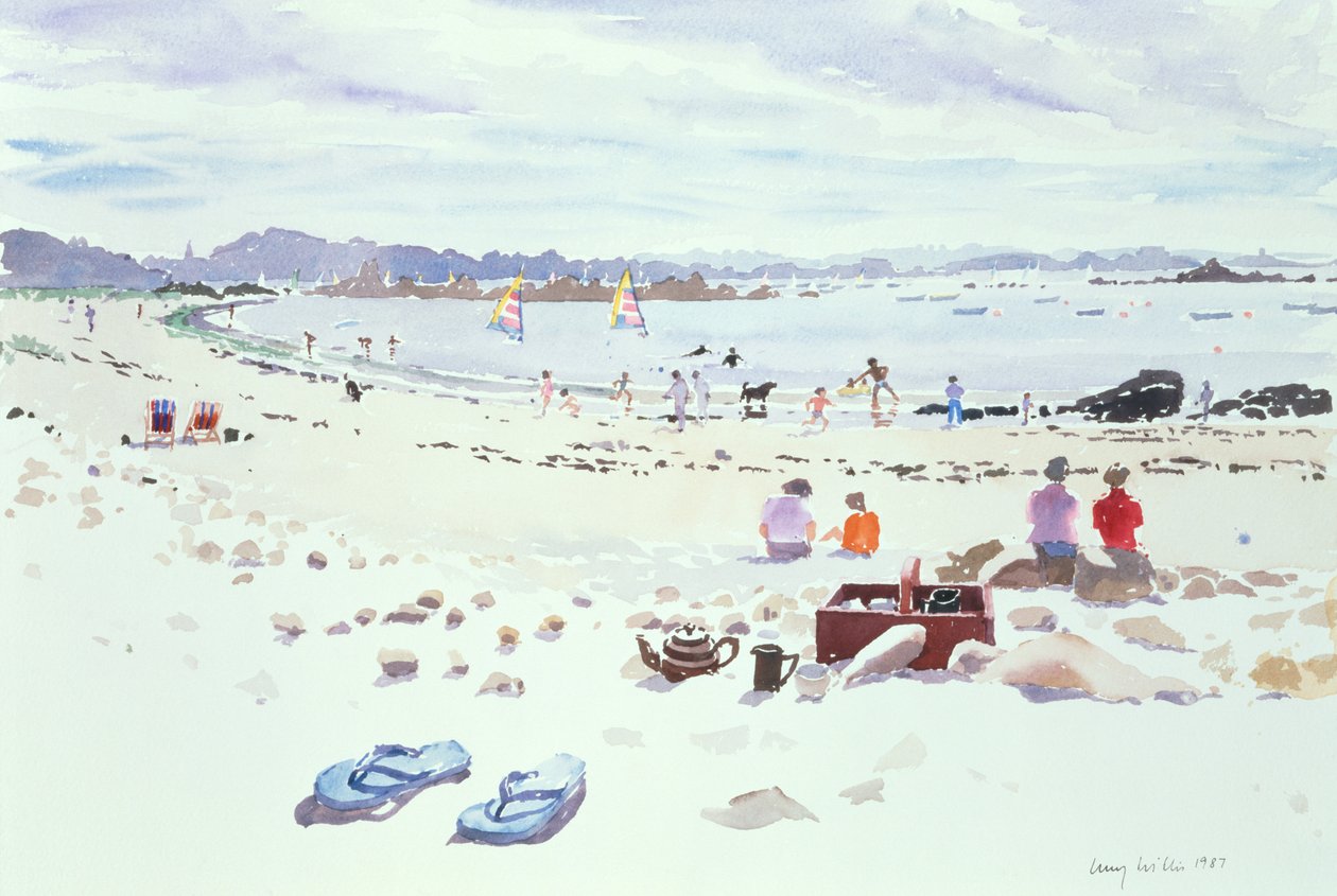 Cobo Bay, Guernsey, 1987 (wc på papir) av Lucy Willis