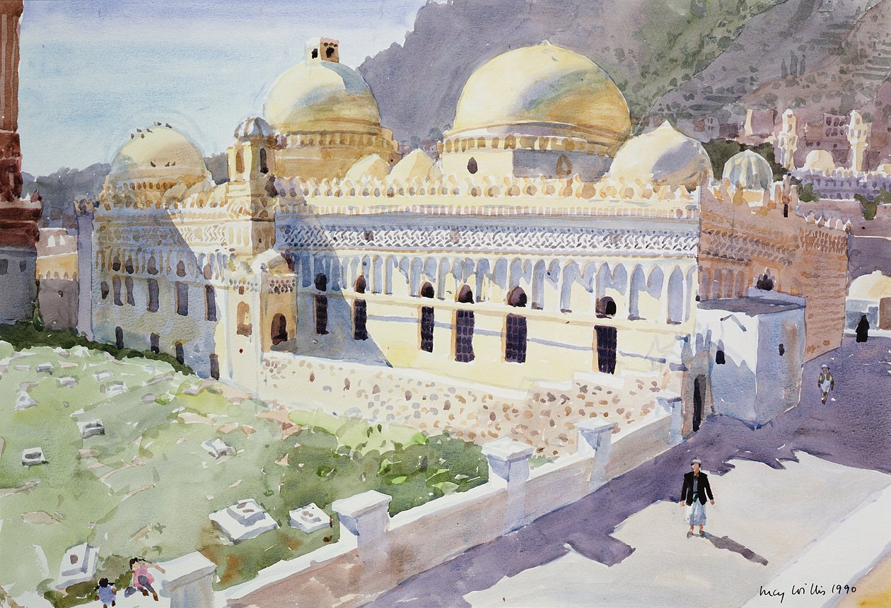 Moske, Taiz, Yemen, 1990 (wc på papir) av Lucy Willis
