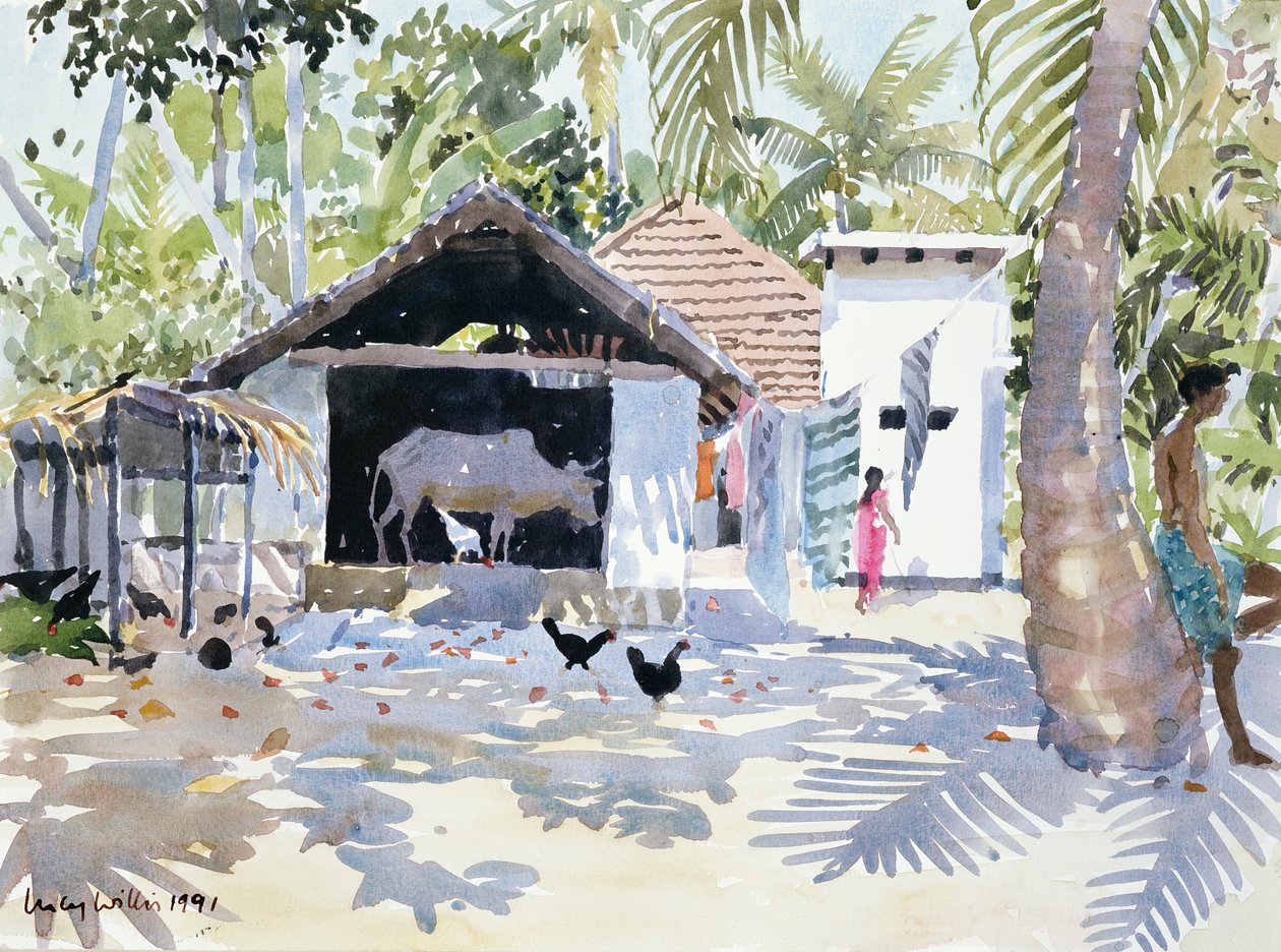 The Backwaters, Kerala, India, 1991 (wc på papir) av Lucy Willis