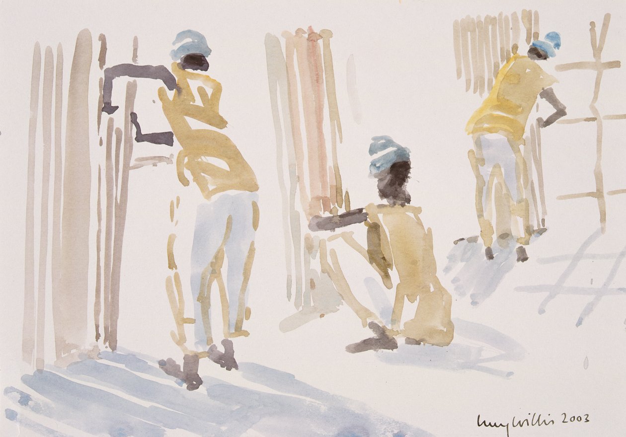The Bamboo Fence, Senegal, 2003 (wc på papir) av Lucy Willis
