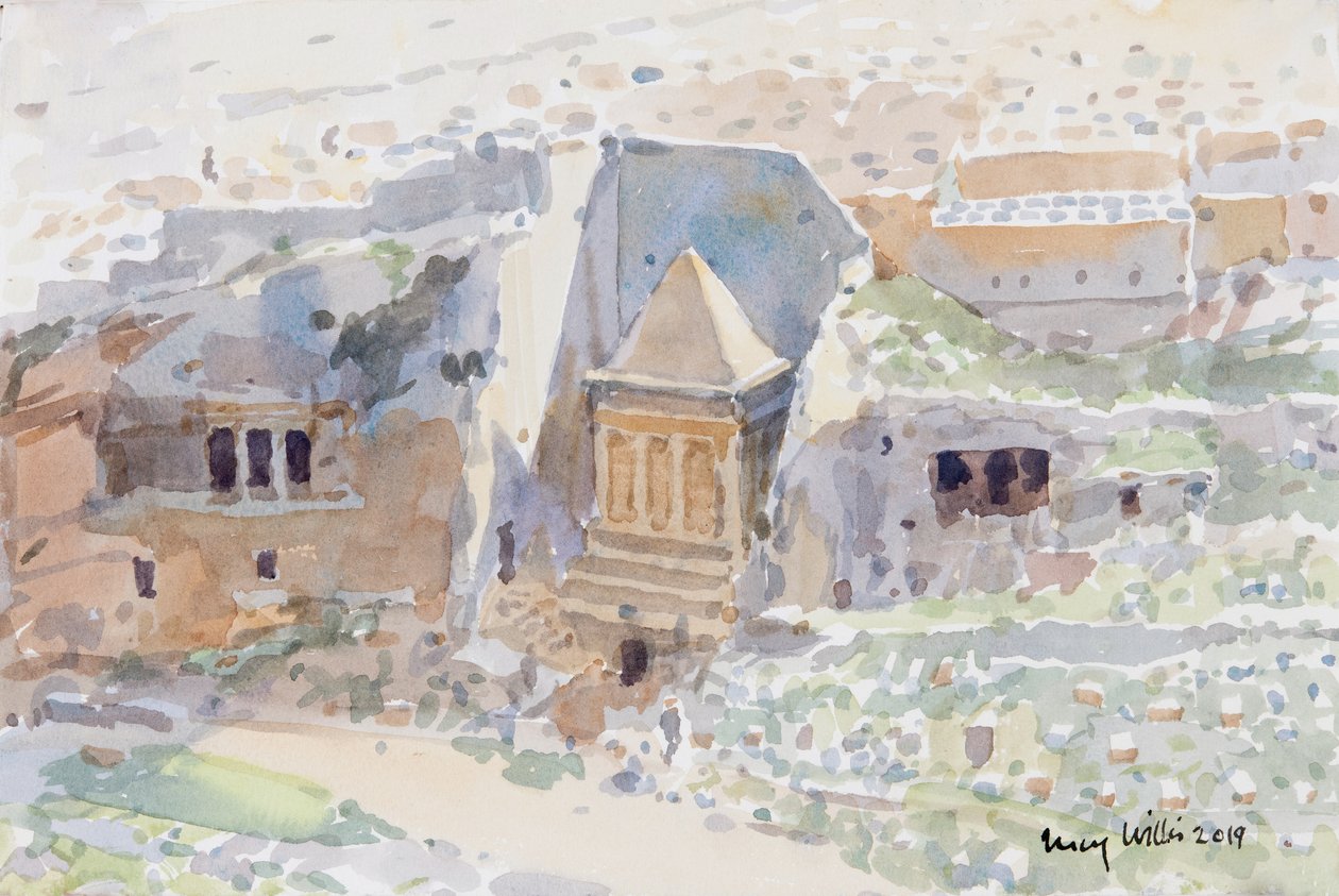 Gamle graver i Kidron-dalen, Jerusalem, 2019 (w/c på papir) av Lucy Willis