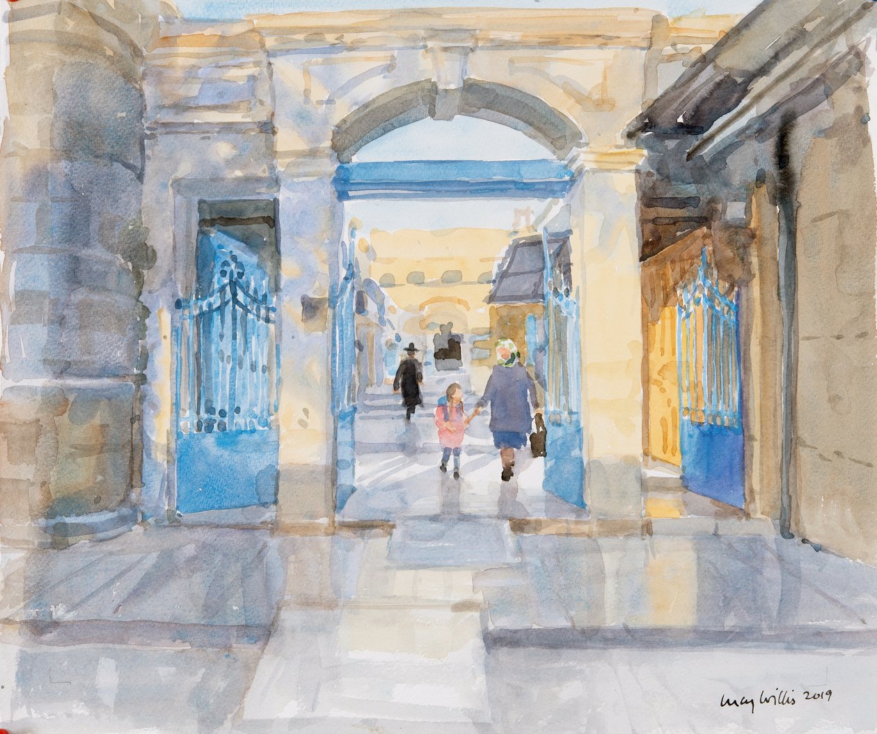 Morgen i Jerusalem, 2019 (akvarell på papir) av Lucy Willis