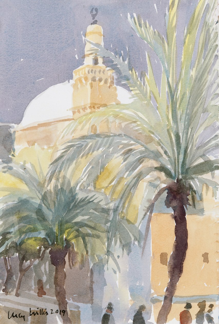 Old City Palms II, Jerusalem, 2019 (w/c på papir) av Lucy Willis