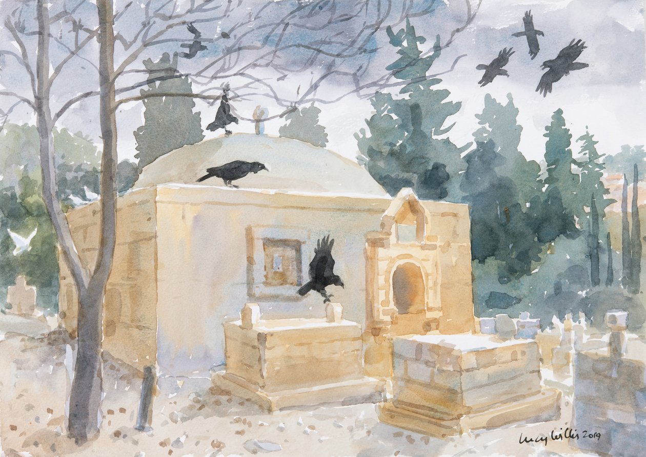 Stormskyer ved Abu Ghosh, Israel, 2019 (w/c på papir) av Lucy Willis