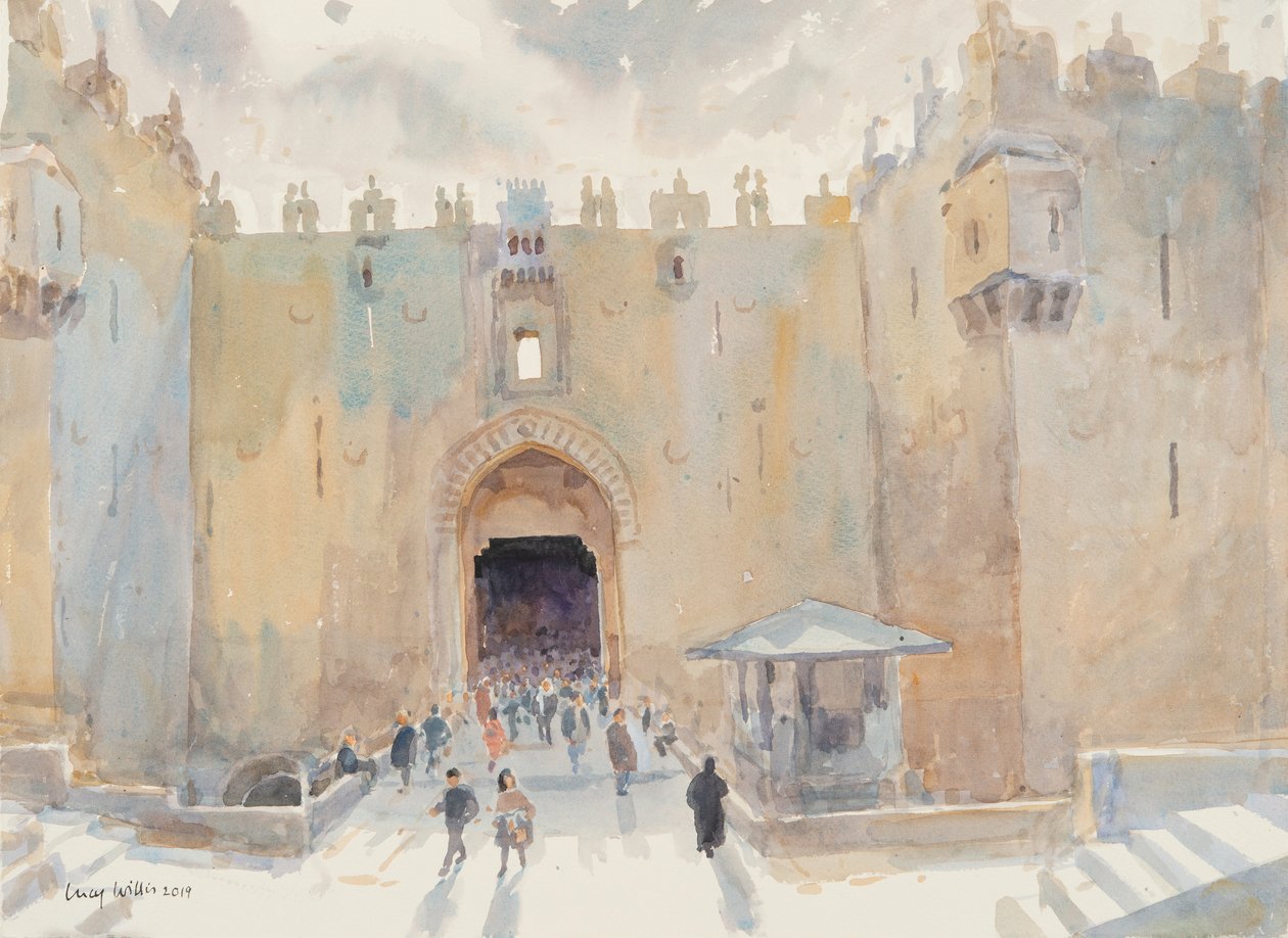 Damaskusporten, Jerusalem, 2019 (w/c på papir) av Lucy Willis