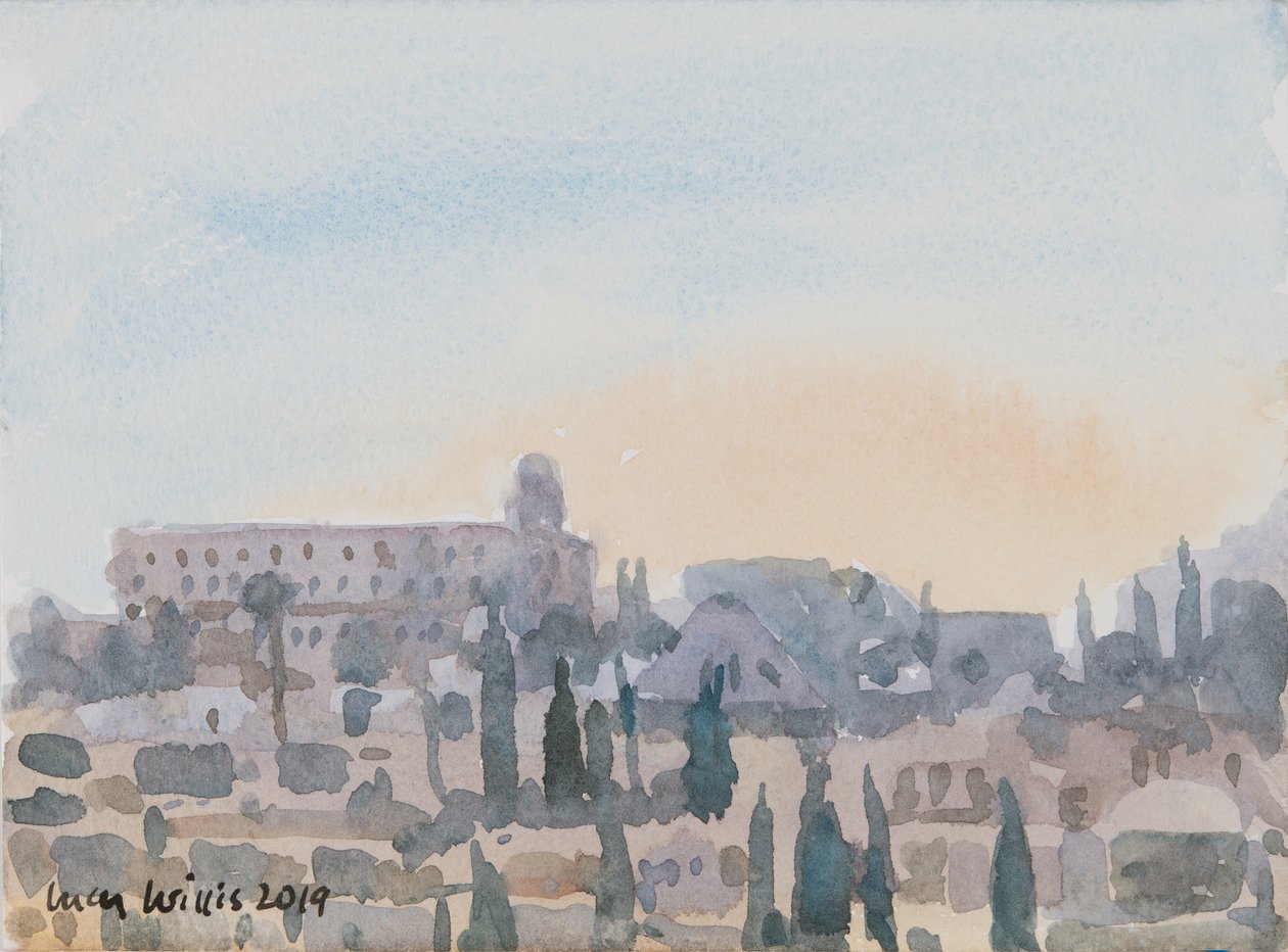 The King David Hotel, Sunset, Jerusalem, 2019 (w/c på papir) av Lucy Willis