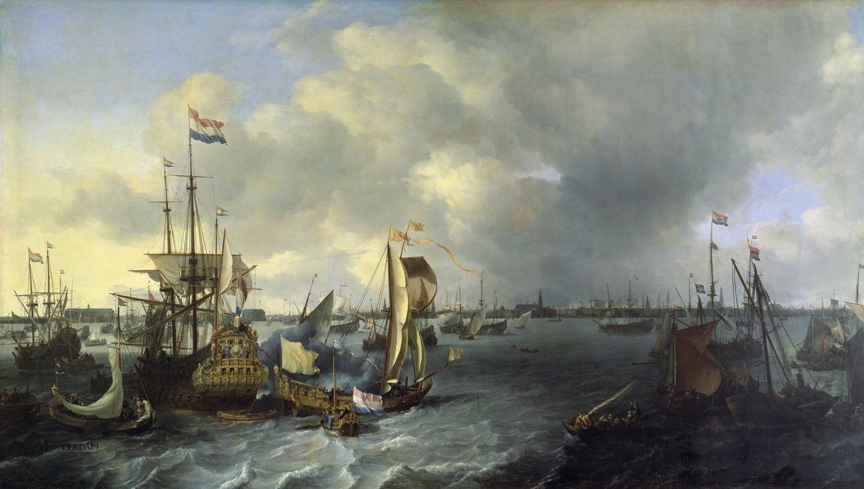 Havnen i Amsterdam, utsikt over Ij, 1666 av Ludolf Backhuysen