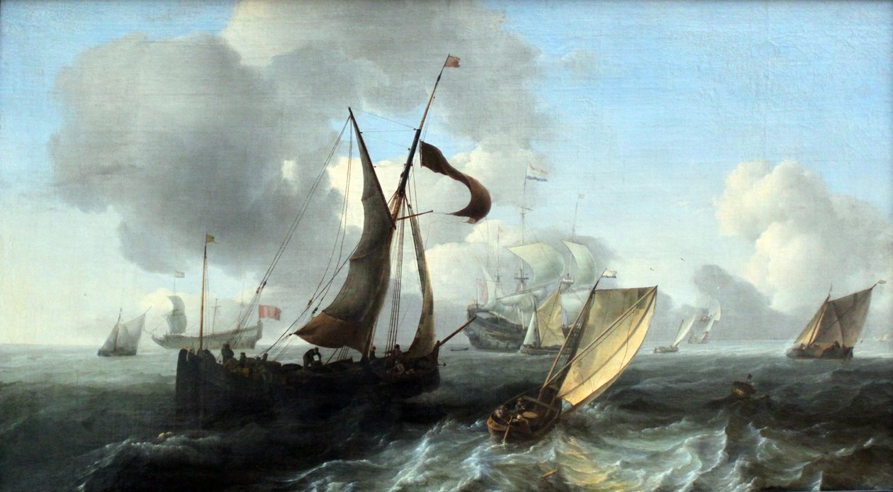 Litt bevegelig sjø med skip av Ludolf Bakhuizen