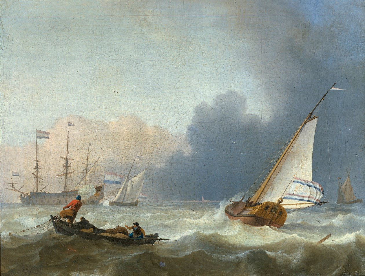 Rough Sea med en nederlandsk yacht under seil av Ludolf Bakhuizen