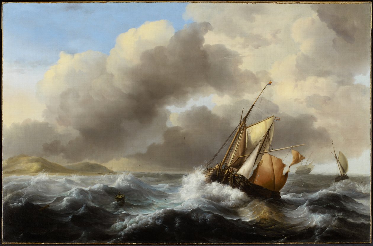 Fiskefartøy til havs i et tungt hav, 1864 av Ludolf Backhuysen