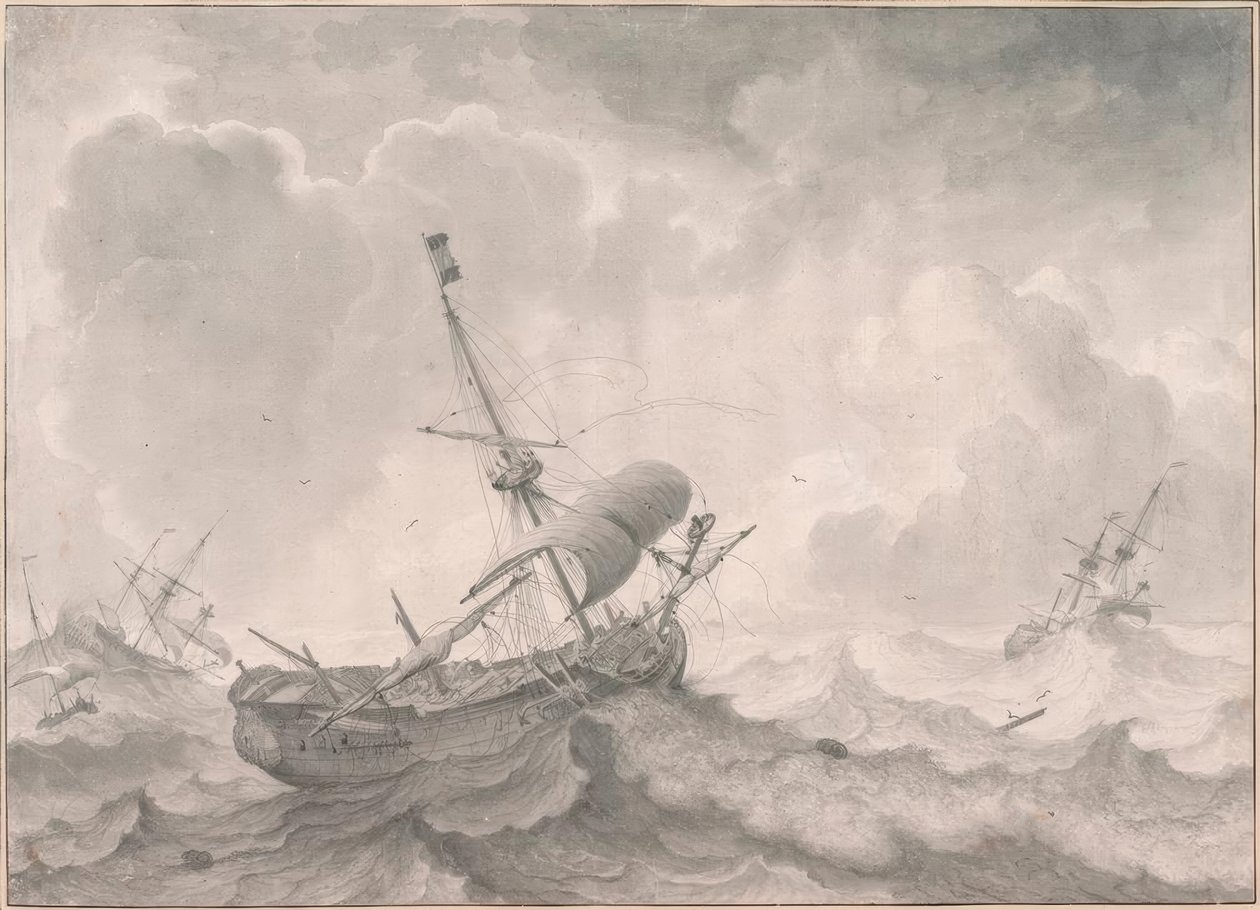 L.Backhuysen, skip på stormfull sjø av Ludolf Backhuysen