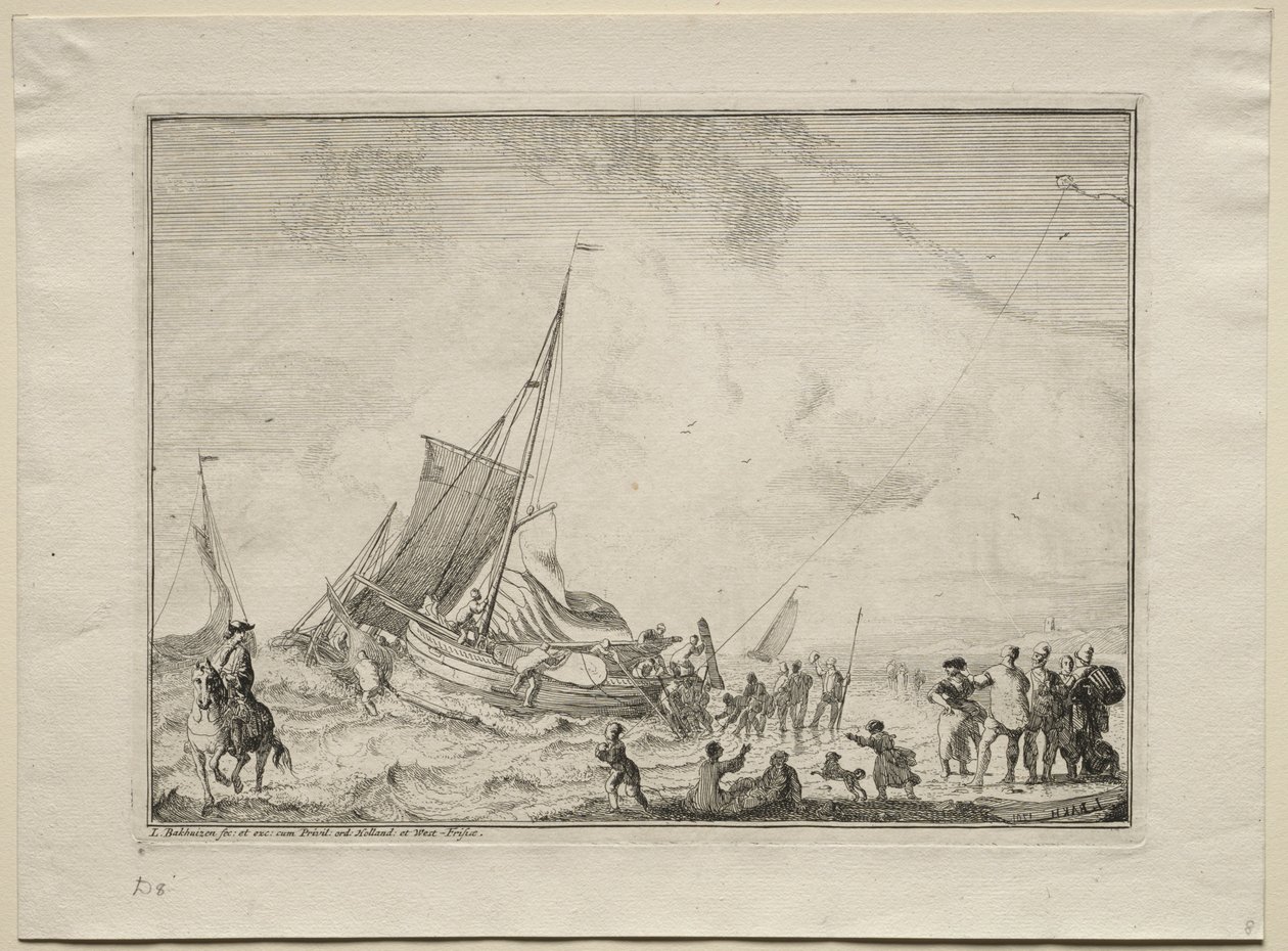 Sjøsetting av et skip, 1701. av Ludolf Backhuysen