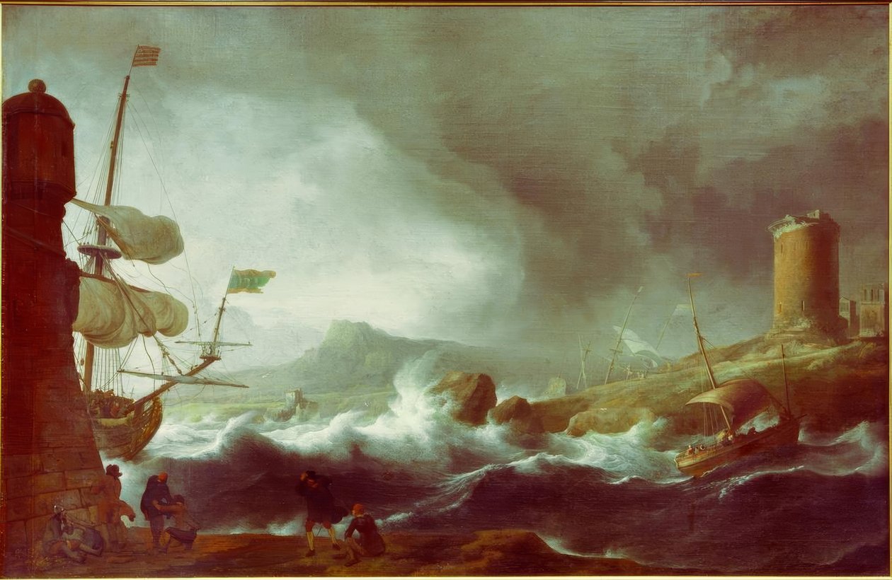 Stormfullt hav på en fjellkyst av Ludolf Backhuysen
