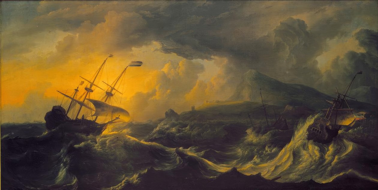 Storm på en fjellkyst av Ludolf Backhuysen