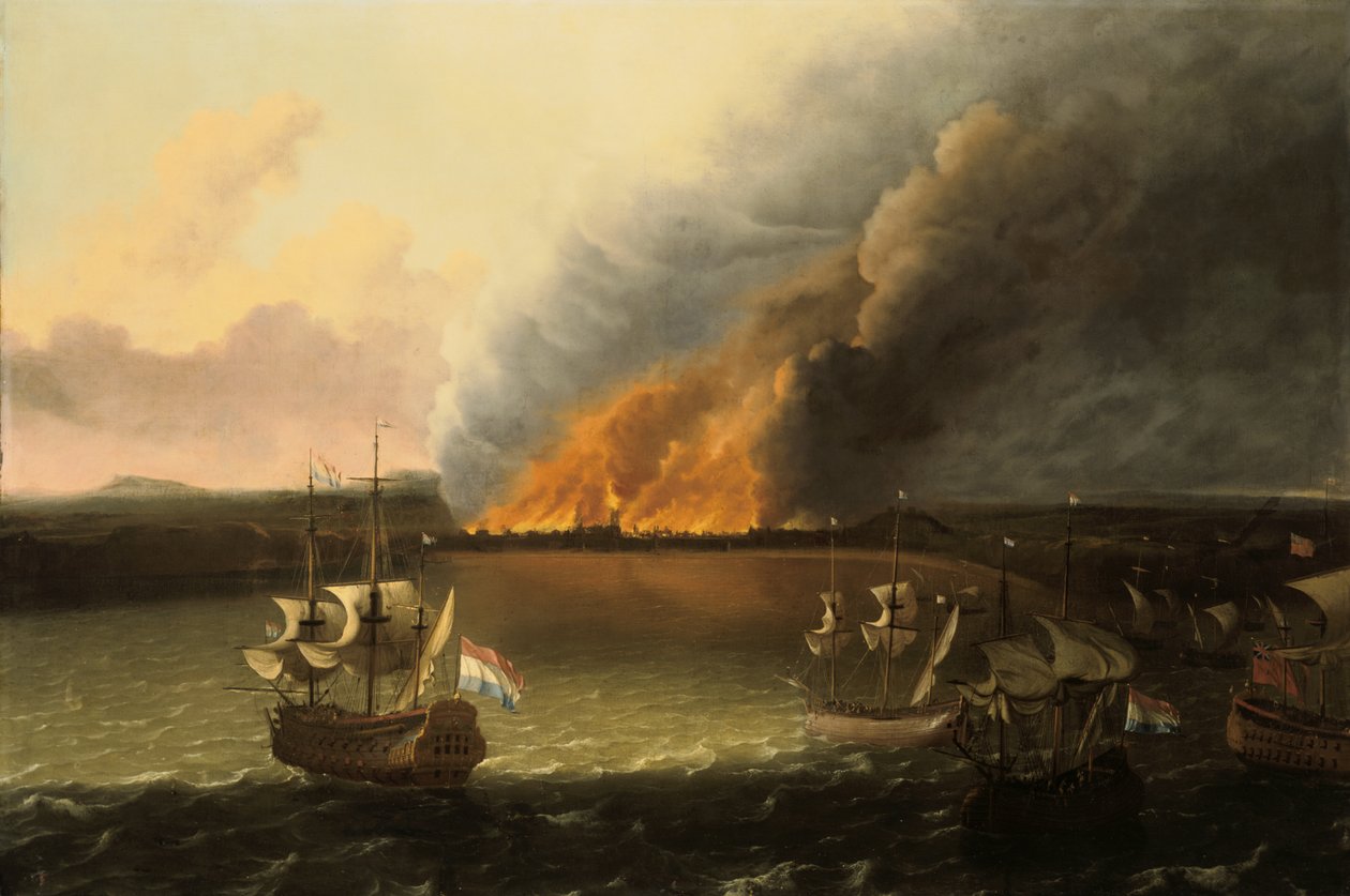Havlandskap med brann i det fjerne, 1667 av Ludolf Backhuysen I