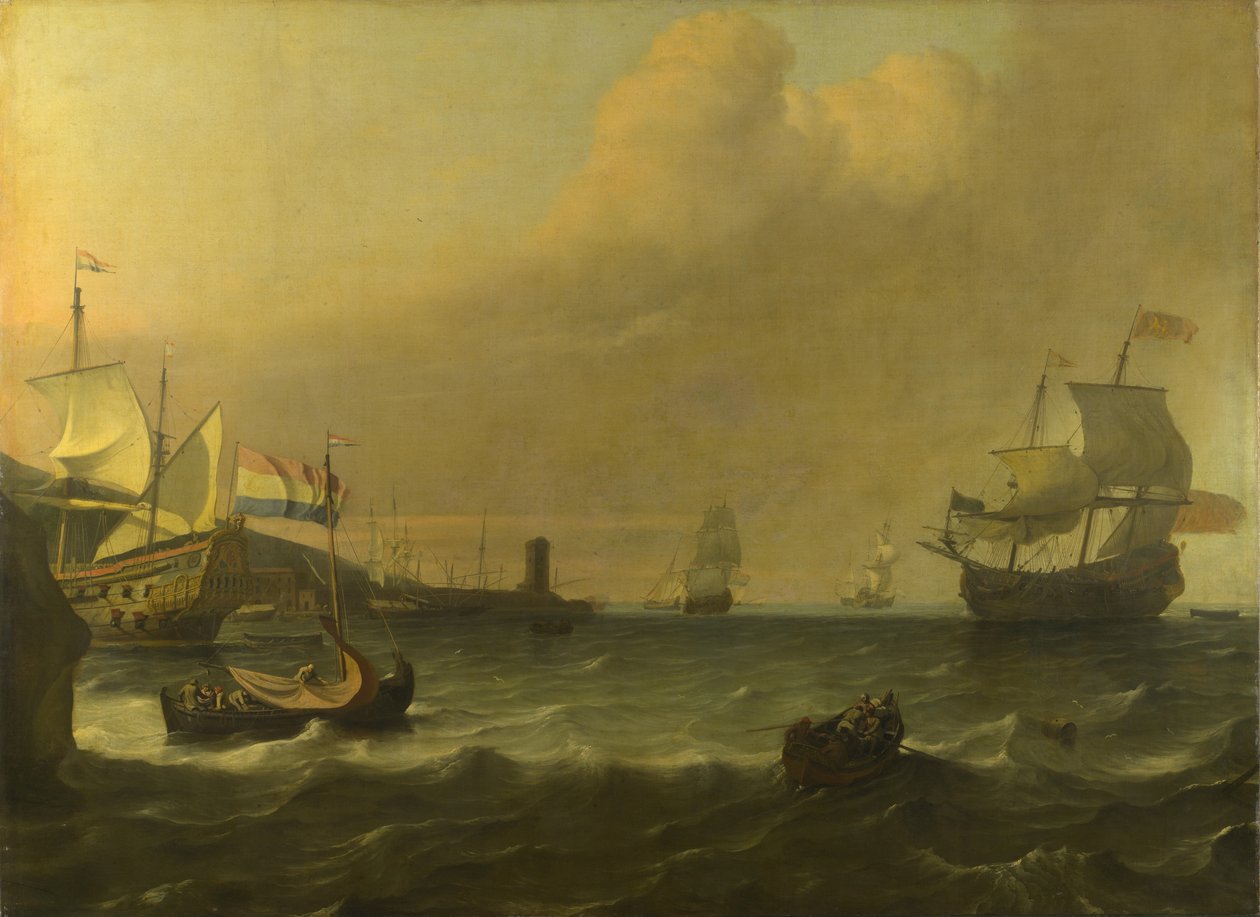 Nederlandske krigsmenn på vei inn i en middelhavshavn, 1681 av Ludolf Bakhuizen