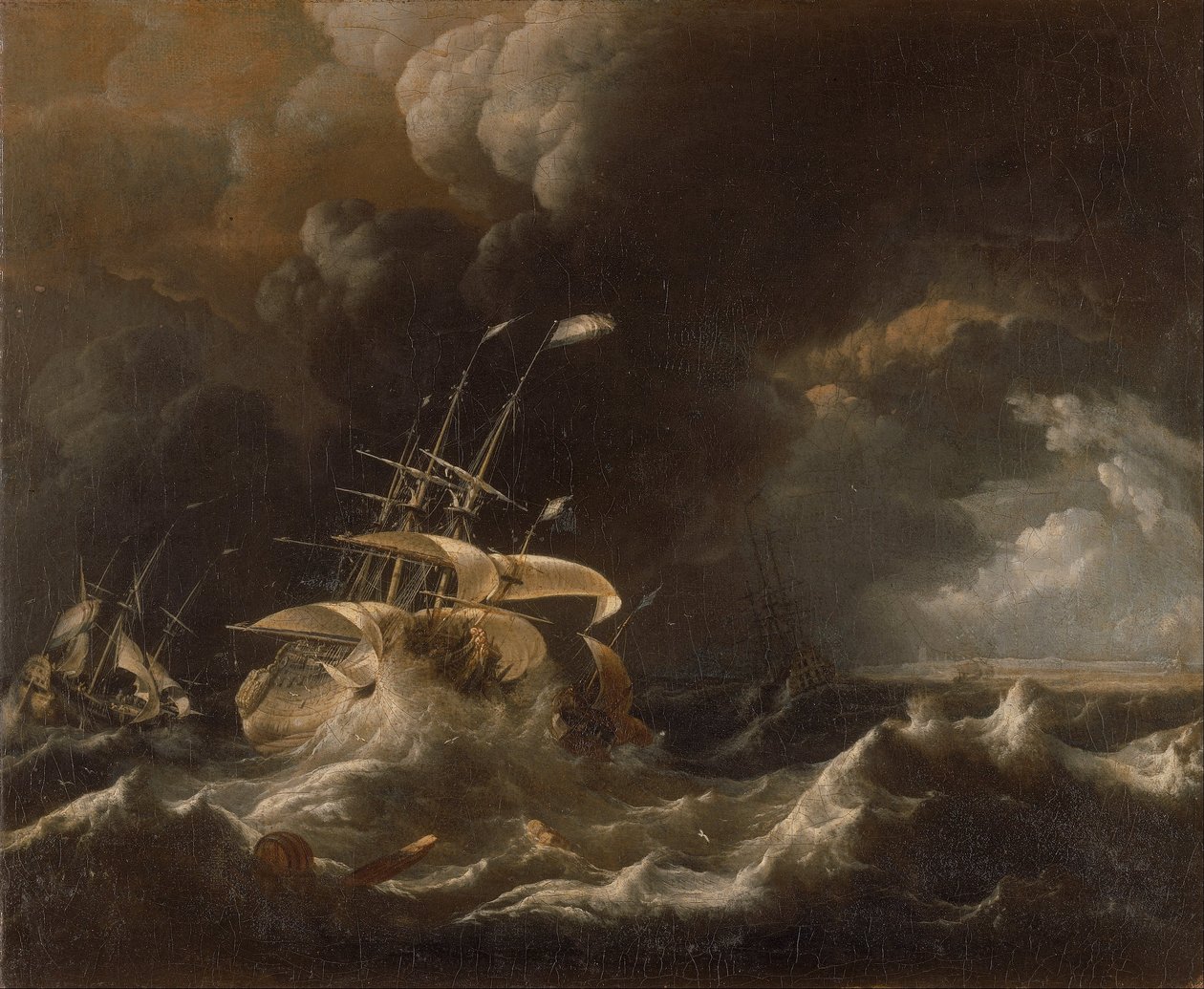 Dutch Merchant - Ships in a Storm av Ludolf Bakhuizen