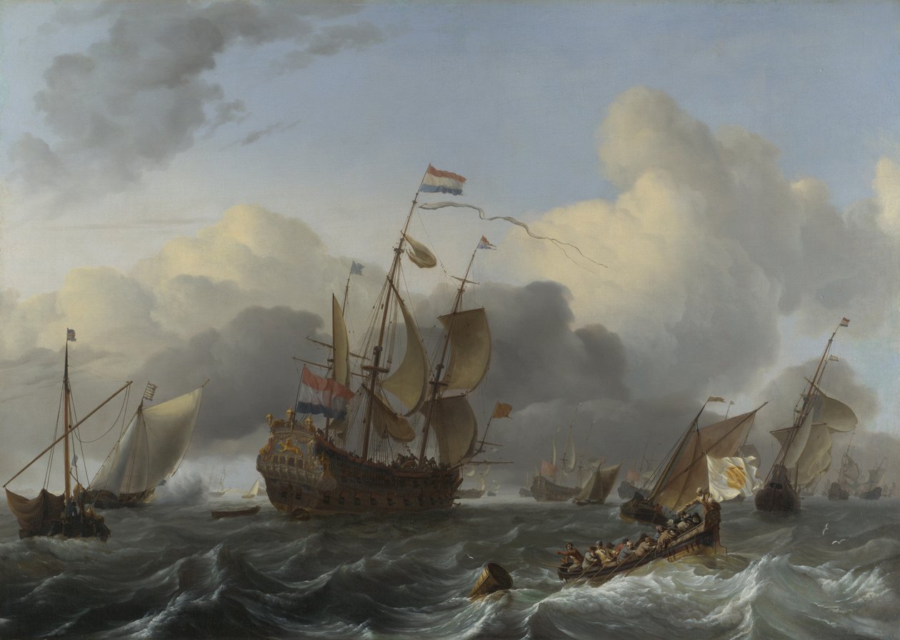 Flaggskip Eendracht og en flåte av nederlandske krigsmenn, ca. 1670 av Ludolf Bakhuizen