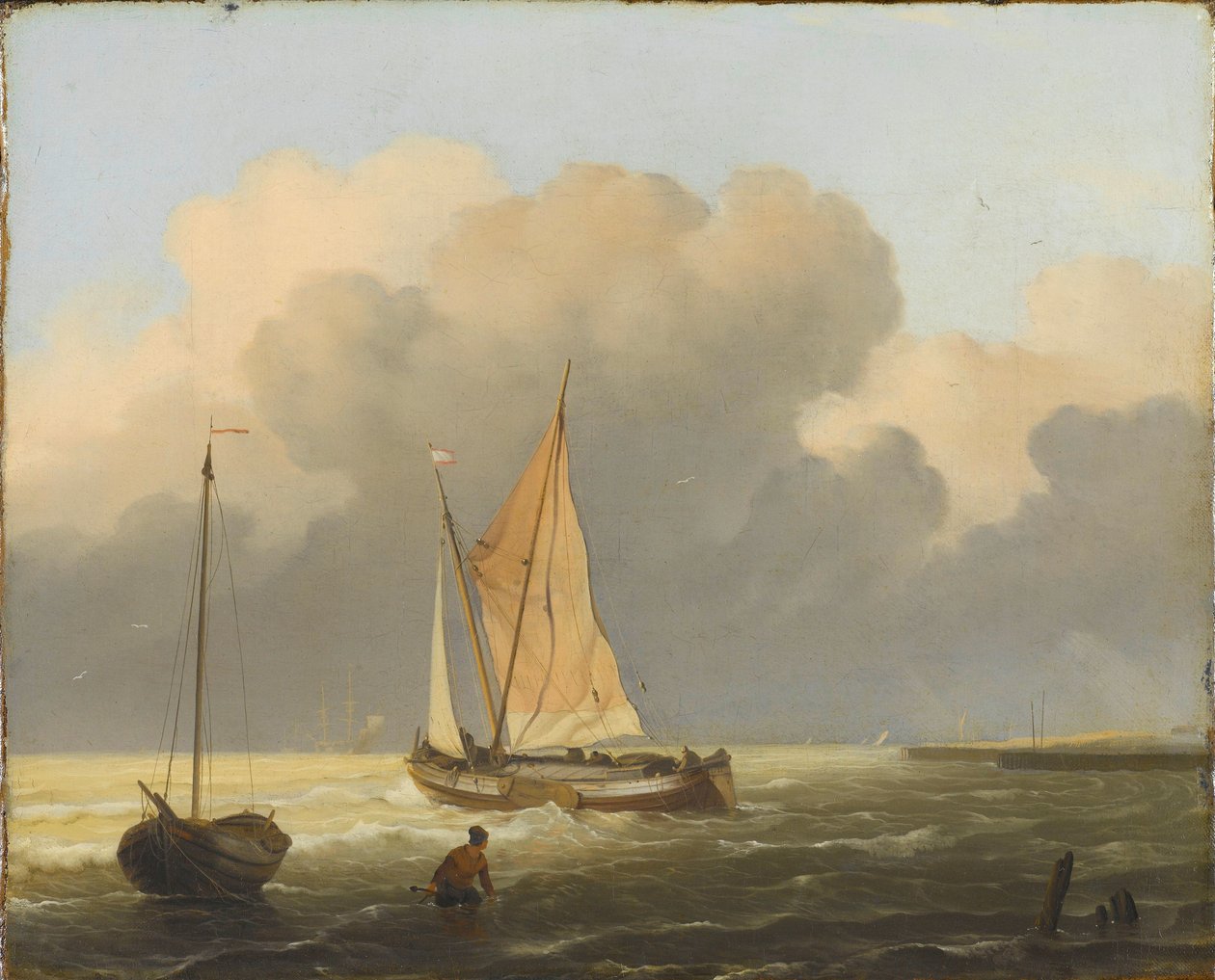 Hav utenfor kysten, med Spritsail Barge av Ludolf Bakhuysen